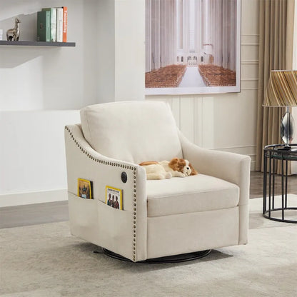 Fauteuil pivotant d'appoint moderne en tissu avec ports USB, lot de 1