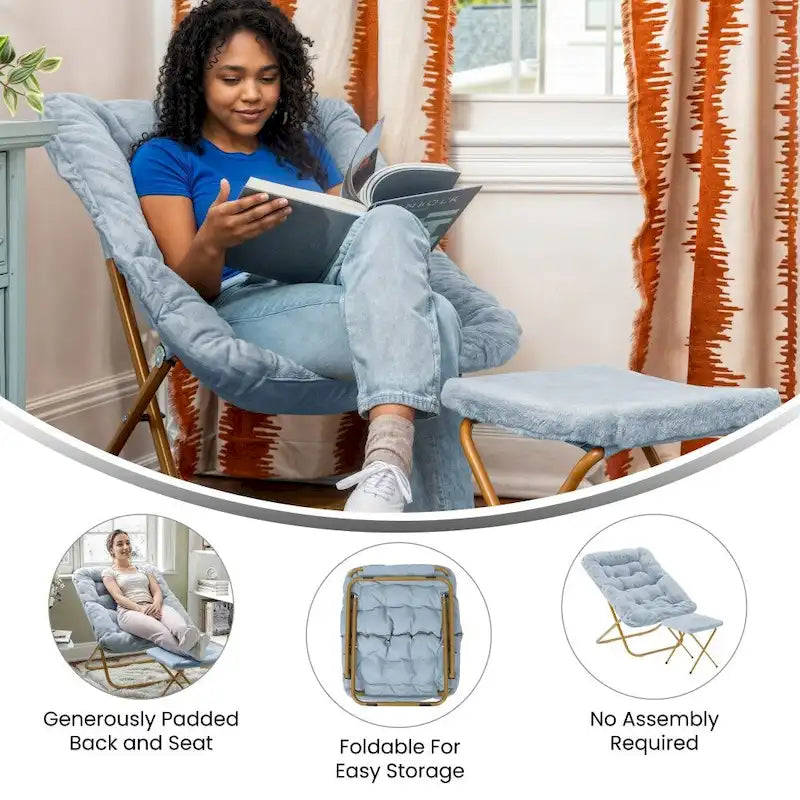 Fauteuil soucoupe pliant surdimensionné avec repose-pieds