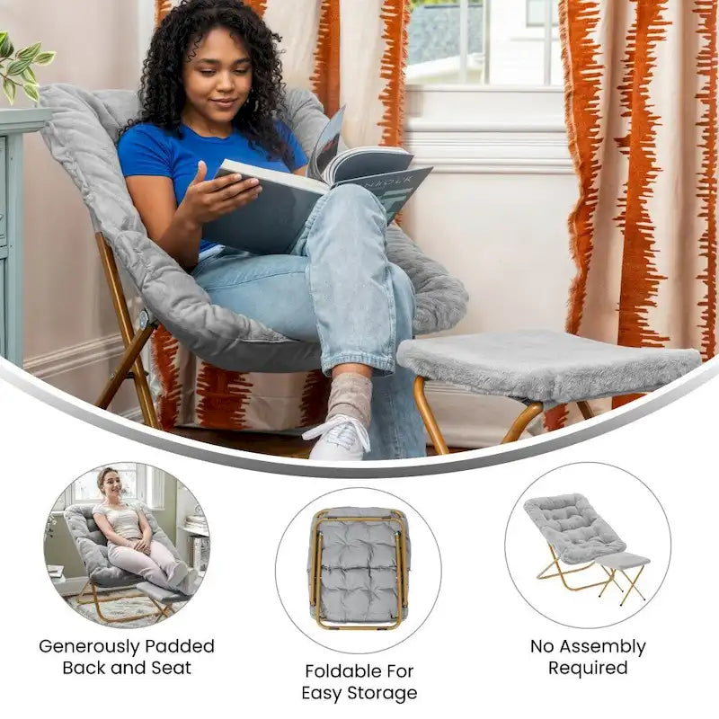 Fauteuil soucoupe pliant surdimensionné avec repose-pieds