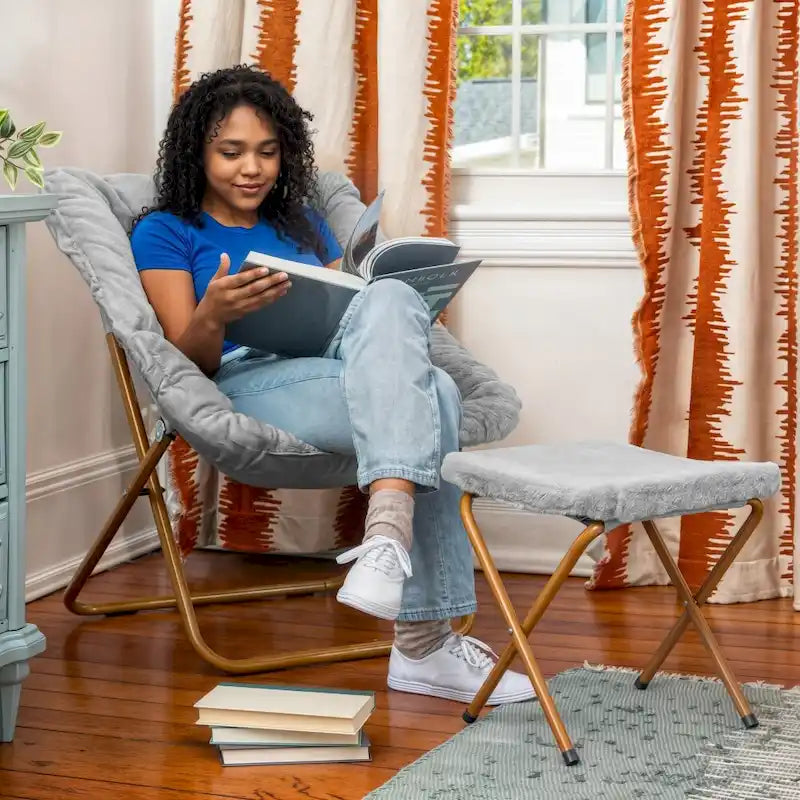 Fauteuil soucoupe pliant surdimensionné avec repose-pieds