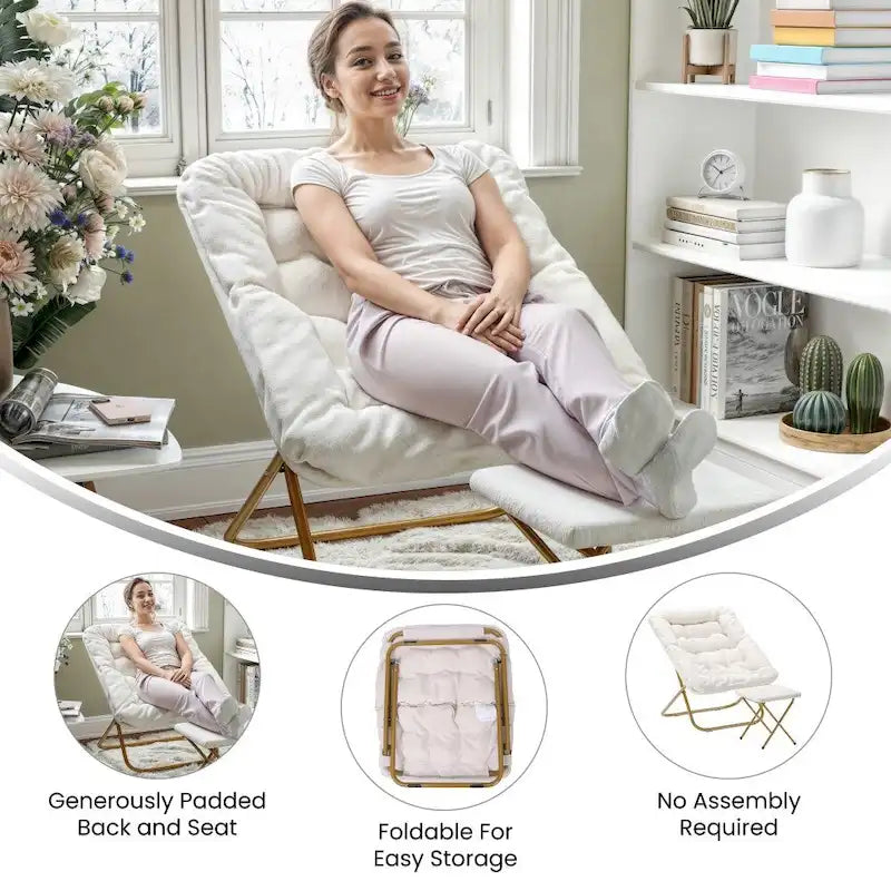 Fauteuil soucoupe pliant surdimensionné avec repose-pieds