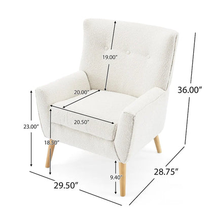 Fauteuil d'appoint moderne en tissu peluche avec pieds en bois
