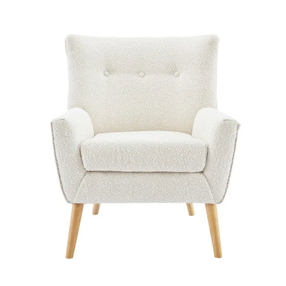 Fauteuil d'appoint moderne en tissu peluche avec pieds en bois