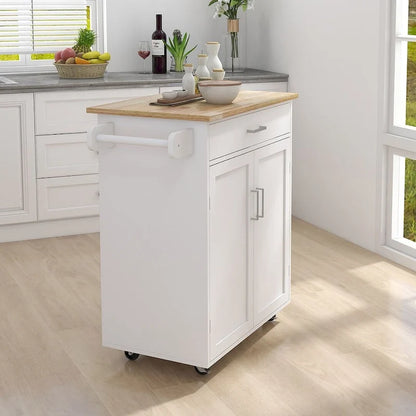 Îlot de cuisine moderne en bois d'hévéa de 32,87 po de largeur, avec étagères réglables et porte-serviettes