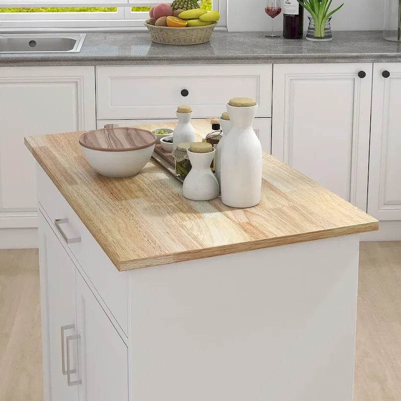 Îlot de cuisine moderne en bois d'hévéa de 32,87 po de largeur, avec étagères réglables et porte-serviettes