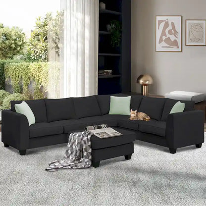 Ensemble canapé d'angle 112*87, canapé 7 places avec pouf, canapé d'angle en forme de L et 3 coussins