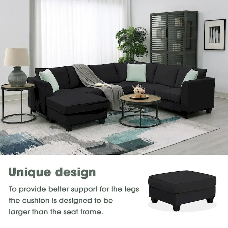 Ensemble canapé d'angle 112*87, canapé 7 places avec pouf, canapé d'angle en forme de L et 3 coussins