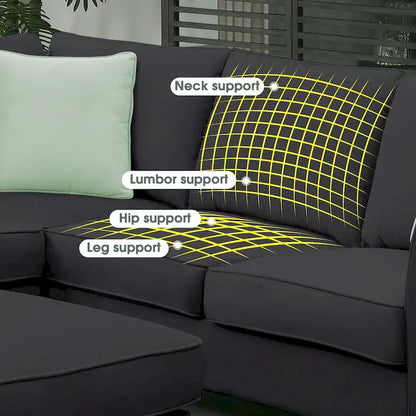 Ensemble canapé d'angle 112*87, canapé 7 places avec pouf, canapé d'angle en forme de L et 3 coussins