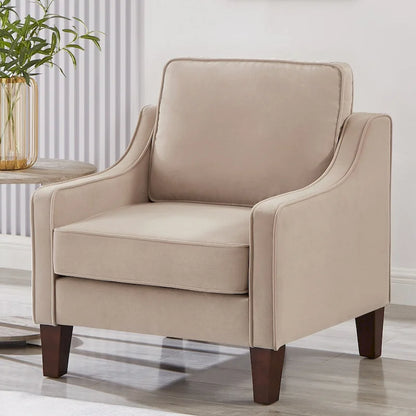 Fauteuil, fauteuil de salon une place avec pieds en bois, fauteuil d'appoint en velours capitonné
