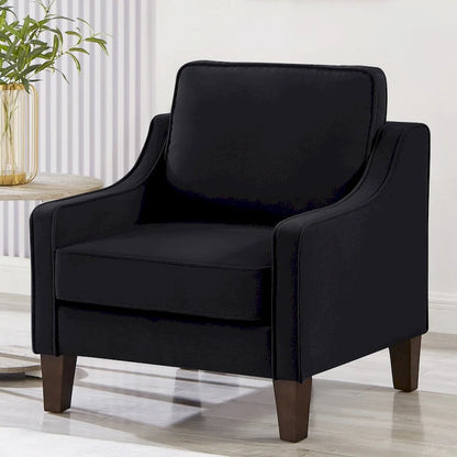 Fauteuil, fauteuil de salon une place avec pieds en bois, fauteuil d'appoint en velours capitonné