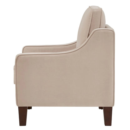 Fauteuil, fauteuil de salon une place avec pieds en bois, fauteuil d'appoint en velours capitonné