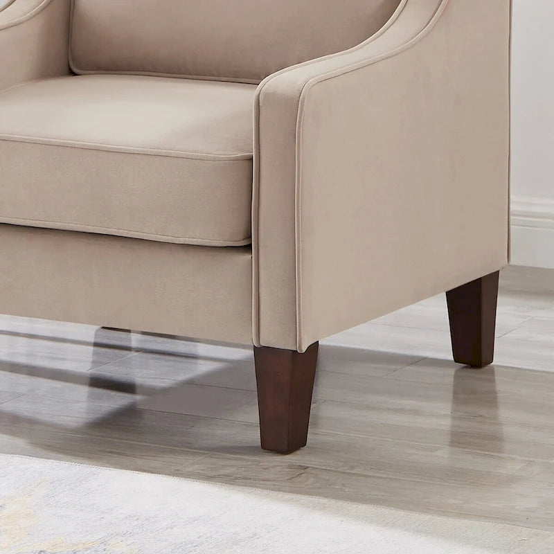 Fauteuil, fauteuil de salon une place avec pieds en bois, fauteuil d'appoint en velours capitonné