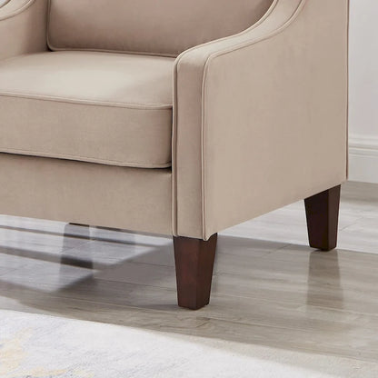 Fauteuil, fauteuil de salon une place avec pieds en bois, fauteuil d'appoint en velours capitonné