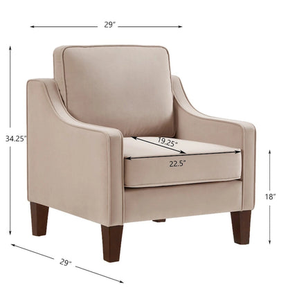 Fauteuil, fauteuil de salon une place avec pieds en bois, fauteuil d'appoint en velours capitonné