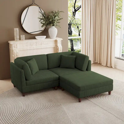 Canapé d'angle convertible en velours côtelé avec pouf