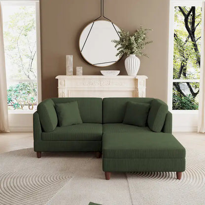 Canapé d'angle convertible en velours côtelé avec pouf