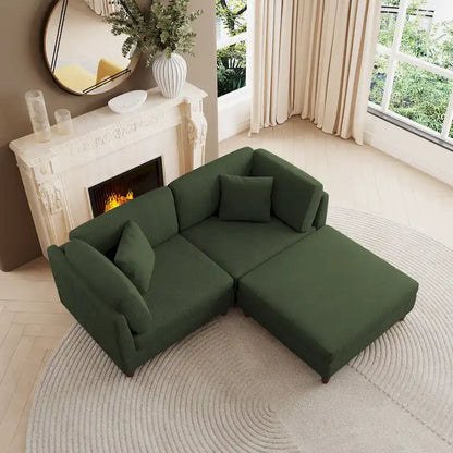 Canapé d'angle convertible en velours côtelé avec pouf