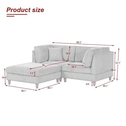 Canapé d'angle convertible en velours côtelé avec pouf