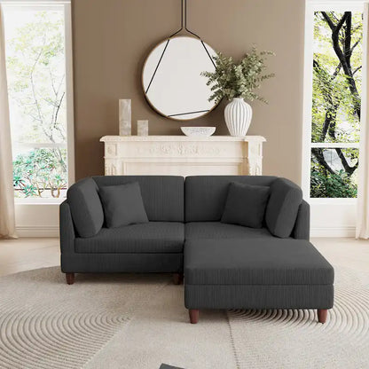 Canapé d'angle convertible en velours côtelé avec pouf