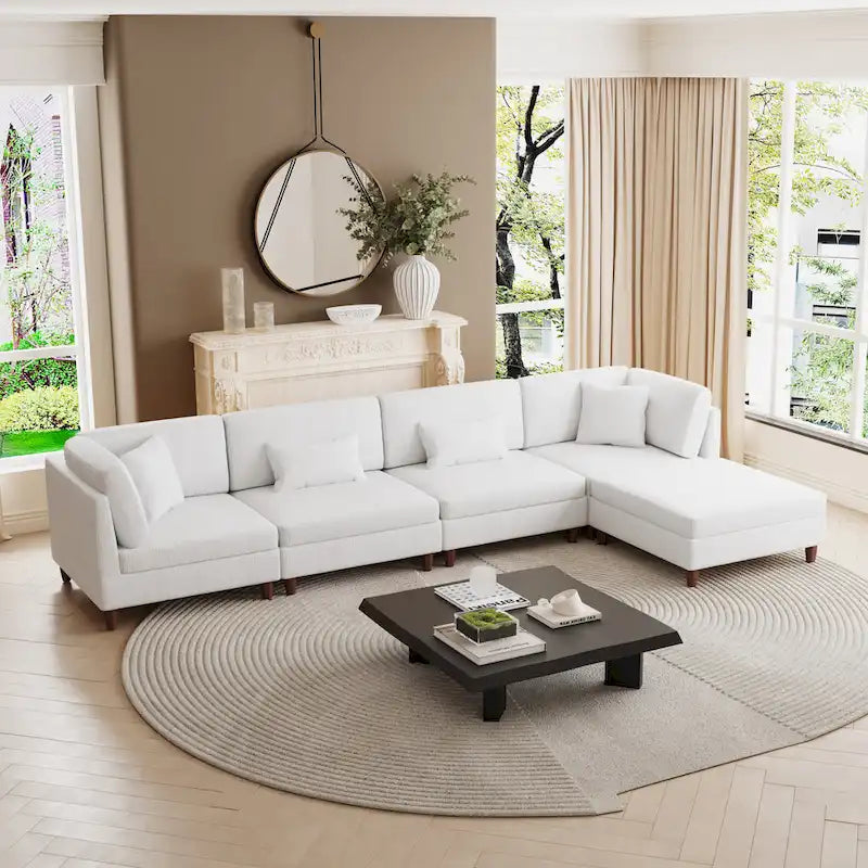 Canapé d'angle convertible en velours côtelé avec pouf