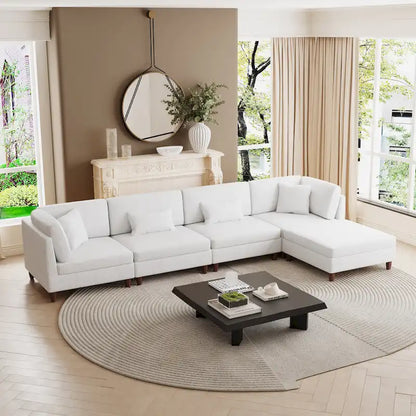 Canapé d'angle convertible en velours côtelé avec pouf
