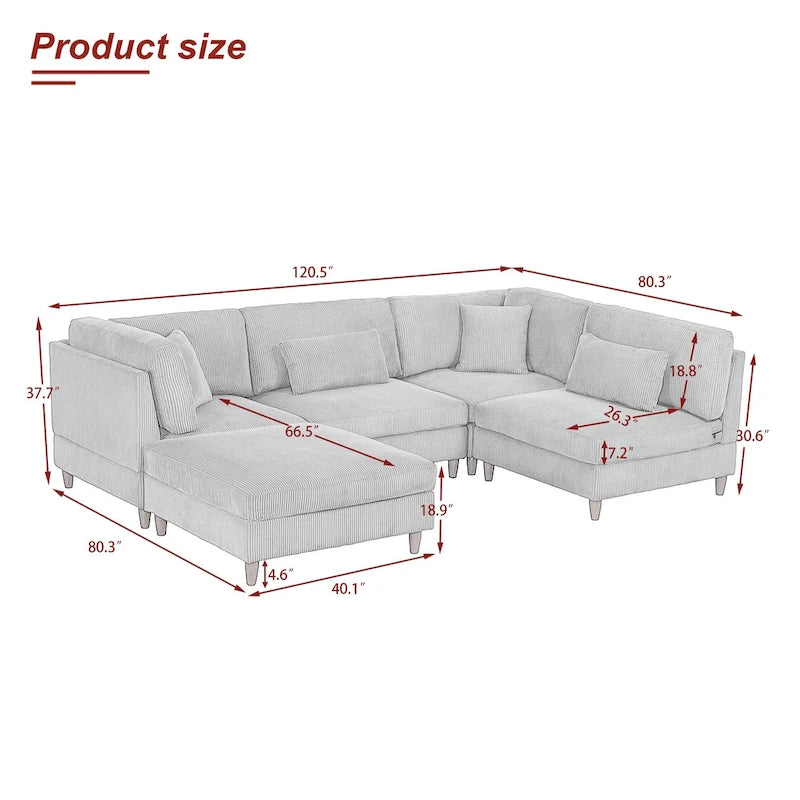 Canapé d'angle convertible en velours côtelé avec pouf