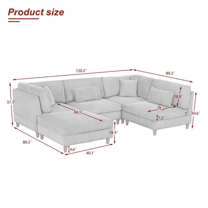 Canapé d'angle convertible en velours côtelé avec pouf