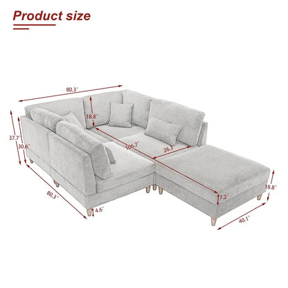 Canapé d'angle convertible en velours côtelé avec pouf