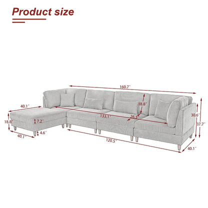 Canapé d'angle convertible en velours côtelé avec pouf
