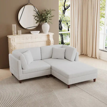 Canapé d'angle convertible en velours côtelé avec pouf