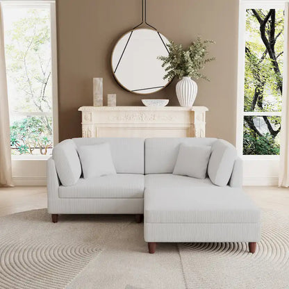 Canapé d'angle convertible en velours côtelé avec pouf