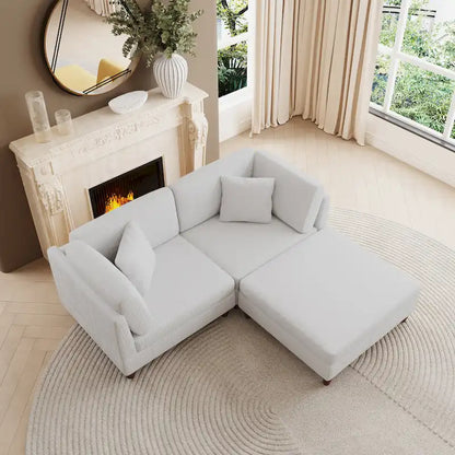 Canapé d'angle convertible en velours côtelé avec pouf