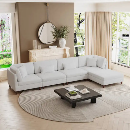 Canapé d'angle convertible en velours côtelé avec pouf