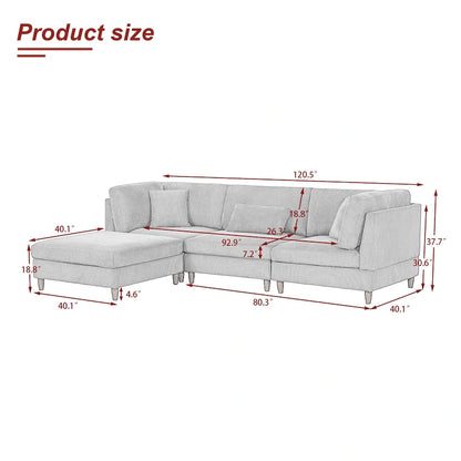 Canapé d'angle convertible en velours côtelé avec pouf