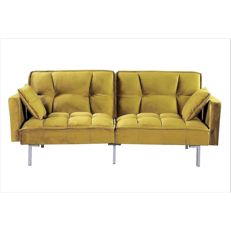 Canapé-lit convertible Regal en velours avec capitonnage de style milieu du siècle et pieds en métal