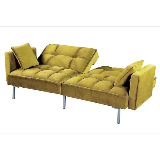 Canapé-lit convertible Regal en velours avec capitonnage de style milieu du siècle et pieds en métal