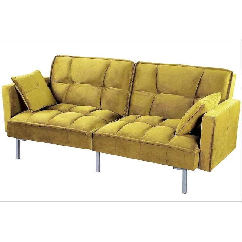 Canapé-lit convertible Regal en velours avec capitonnage de style milieu du siècle et pieds en métal