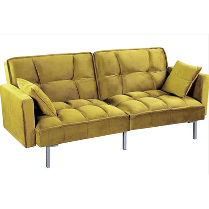 Canapé-lit convertible Regal en velours avec capitonnage de style milieu du siècle et pieds en métal