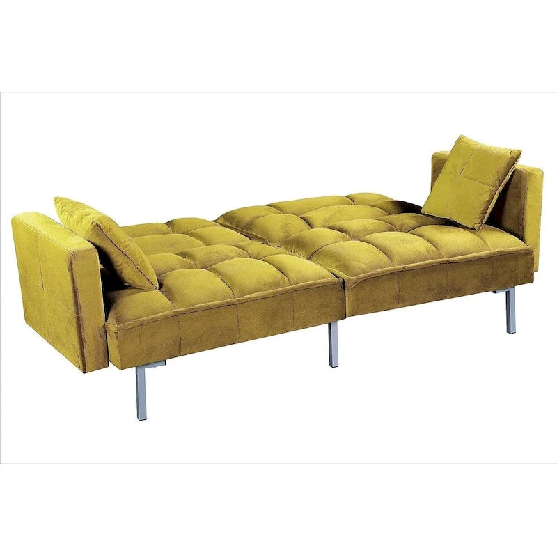 Canapé-lit convertible Regal en velours avec capitonnage de style milieu du siècle et pieds en métal