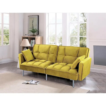 Canapé-lit convertible Regal en velours avec capitonnage de style milieu du siècle et pieds en métal