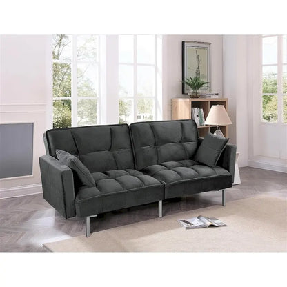 Canapé-lit convertible Regal en velours avec capitonnage de style milieu du siècle et pieds en métal
