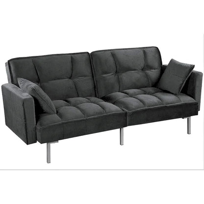 Canapé-lit convertible Regal en velours avec capitonnage de style milieu du siècle et pieds en métal