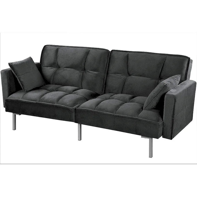Canapé-lit convertible Regal en velours avec capitonnage de style milieu du siècle et pieds en métal