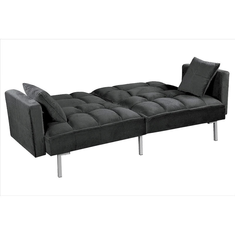 Canapé-lit convertible Regal en velours avec capitonnage de style milieu du siècle et pieds en métal