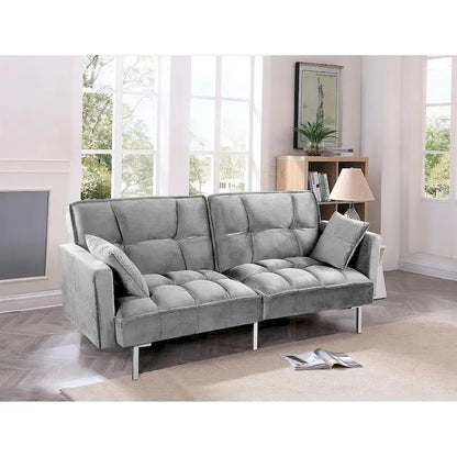 Canapé-lit convertible Regal en velours avec capitonnage de style milieu du siècle et pieds en métal