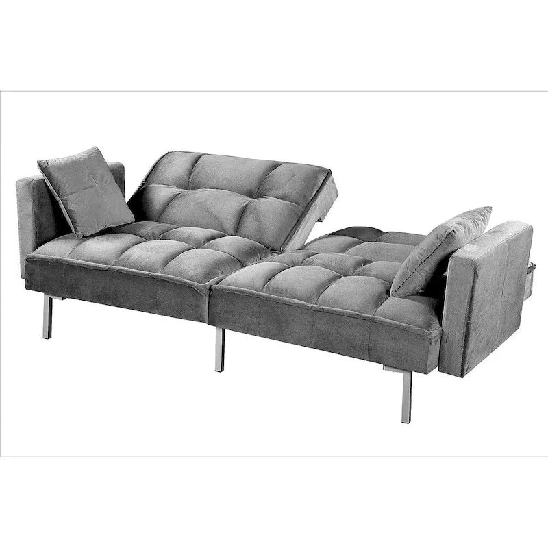Canapé-lit convertible Regal en velours avec capitonnage de style milieu du siècle et pieds en métal