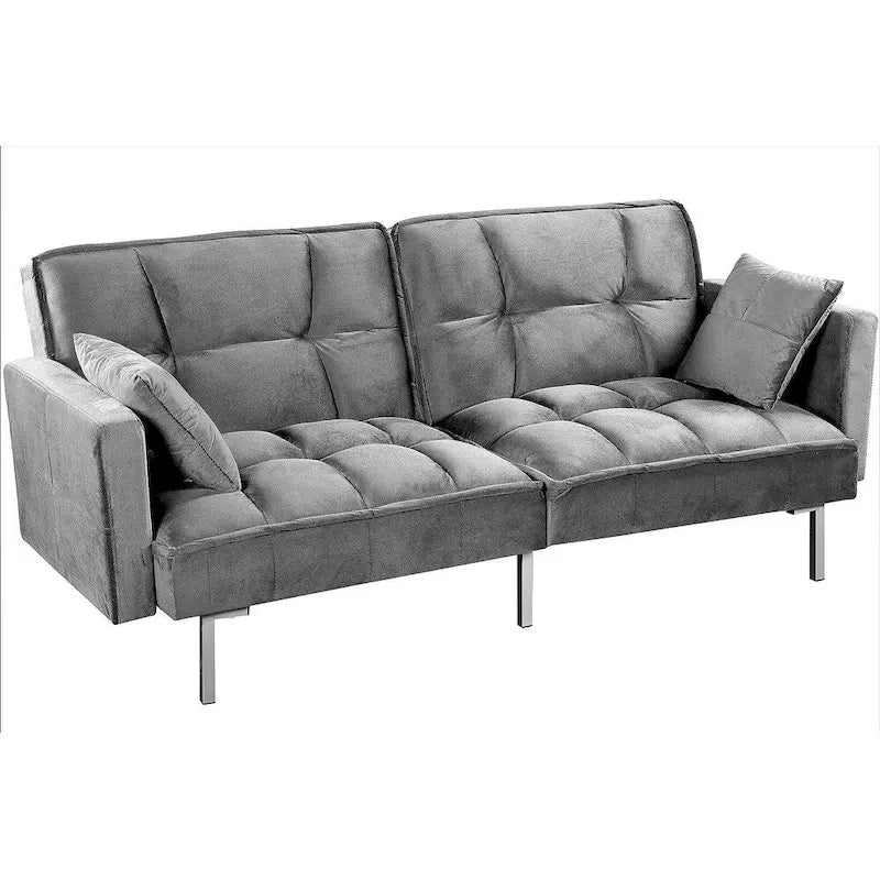 Canapé-lit convertible Regal en velours avec capitonnage de style milieu du siècle et pieds en métal