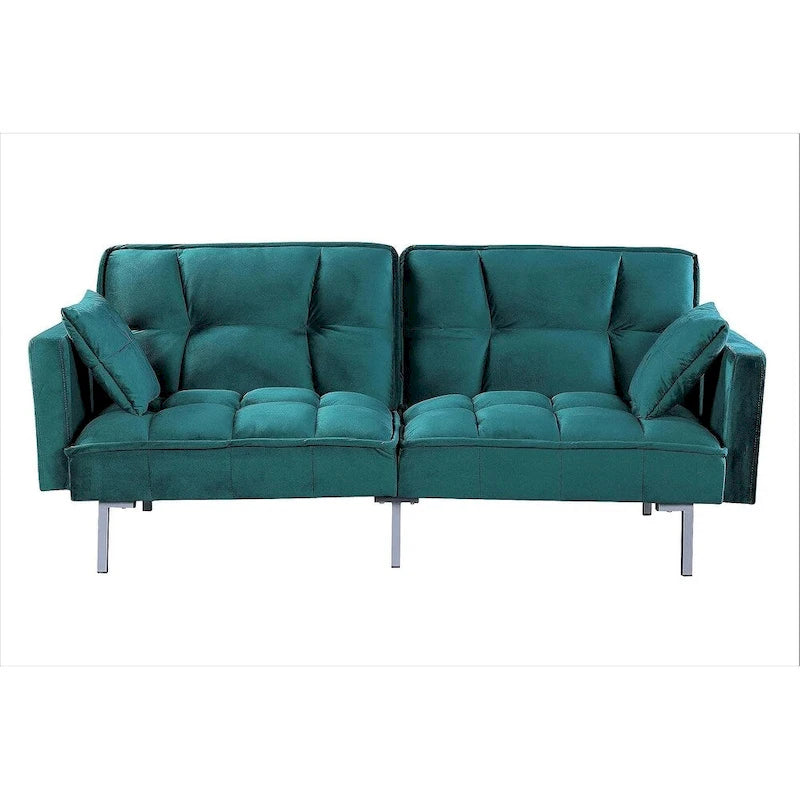 Canapé-lit convertible Regal en velours avec capitonnage de style milieu du siècle et pieds en métal