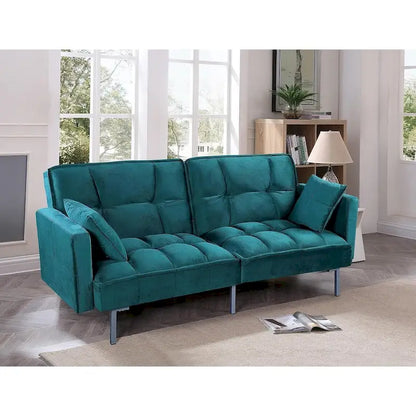 Canapé-lit convertible Regal en velours avec capitonnage de style milieu du siècle et pieds en métal