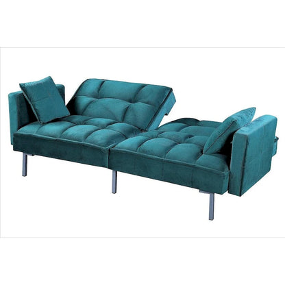 Canapé-lit convertible Regal en velours avec capitonnage de style milieu du siècle et pieds en métal